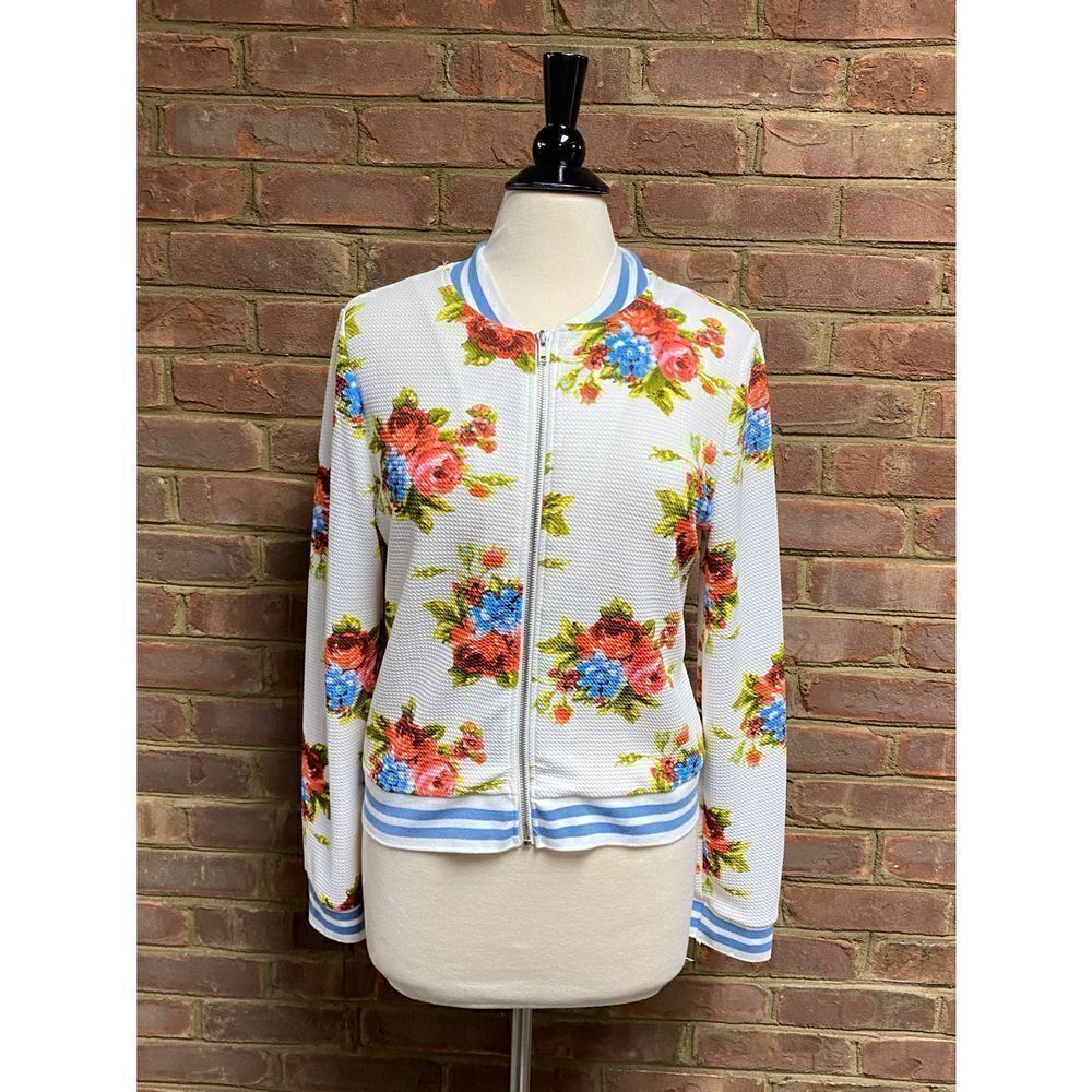 Love Tree Blue Floral Full-Zip Jacket Size Large NWOT - Picture 2 of 6